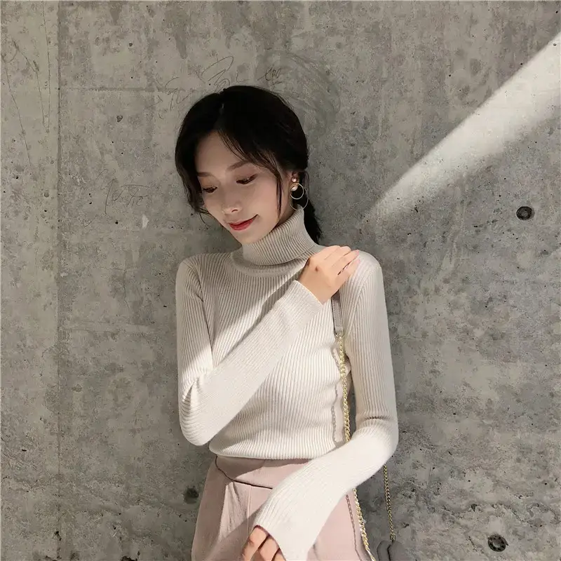 Women 2024 Turtleneck Sweater Gray Thickened Warm — feature 17