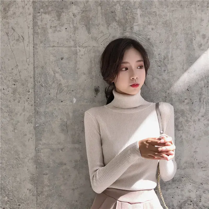Women 2024 Turtleneck Sweater Gray Thickened Warm — feature 19
