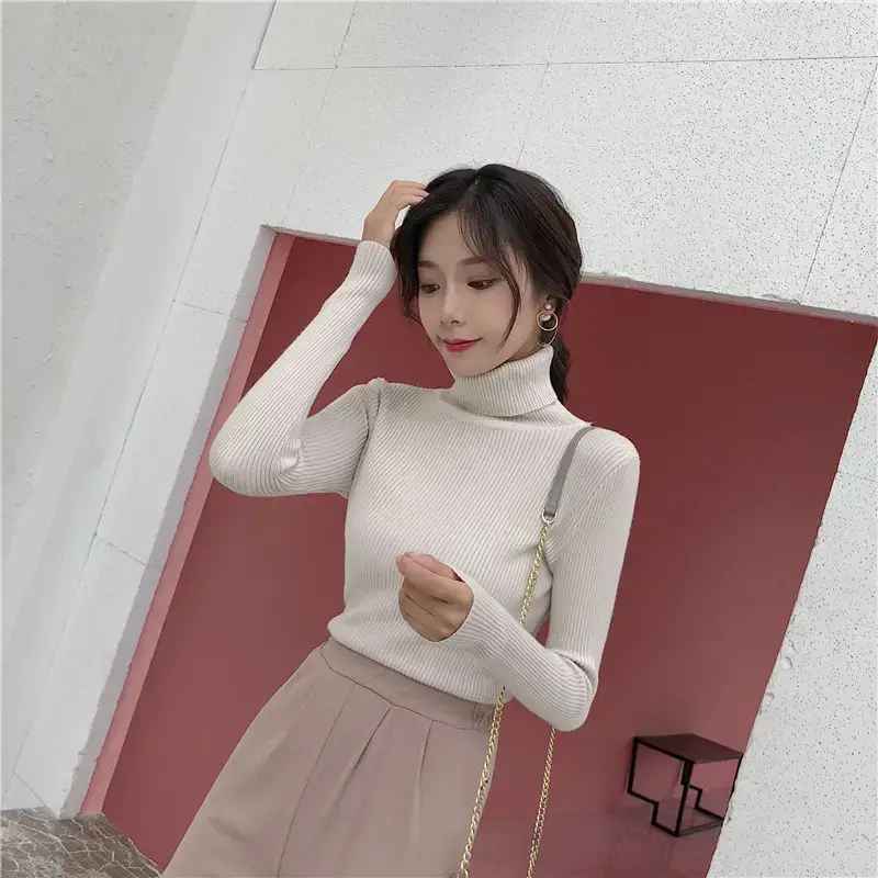 Women 2024 Turtleneck Sweater Gray Thickened Warm — feature 21