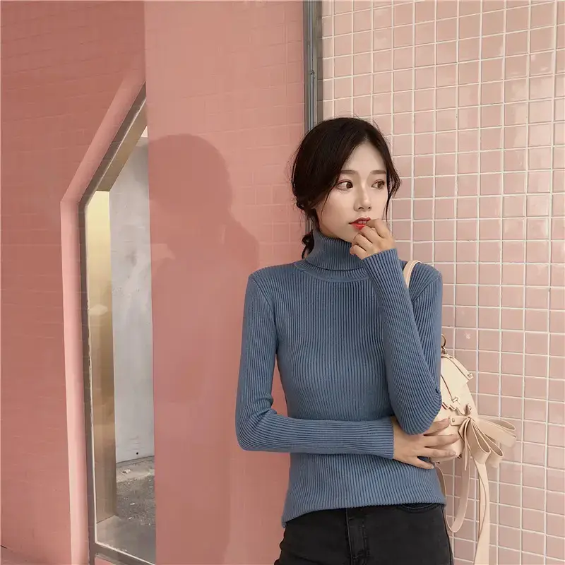 Women 2024 Turtleneck Sweater Gray Thickened Warm — feature 30