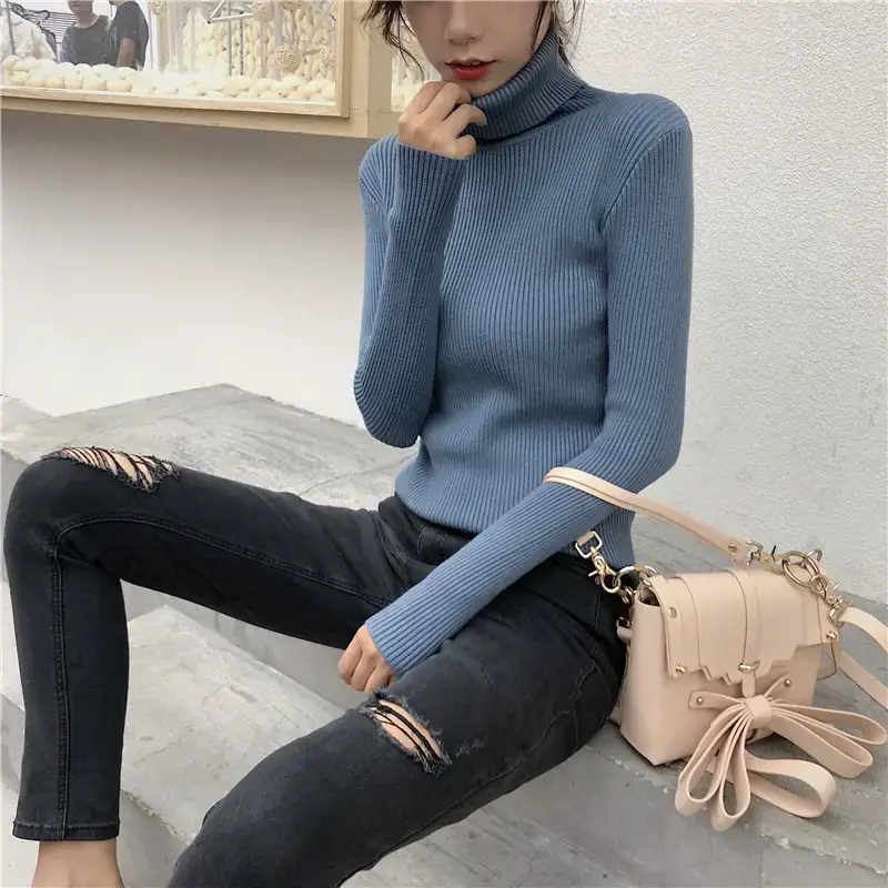 Women 2024 Turtleneck Sweater Gray Thickened Warm — feature 33