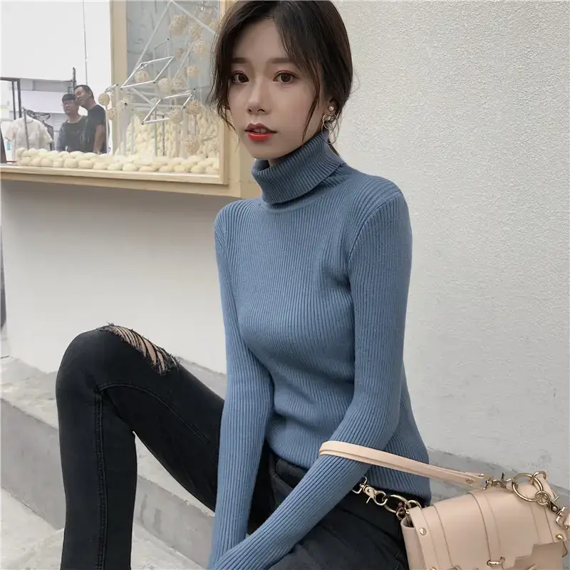 Women 2024 Turtleneck Sweater Gray Thickened Warm — feature 34