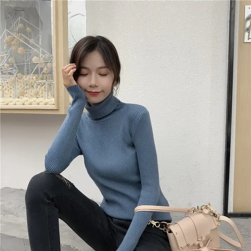 Women 2024 Turtleneck Sweater Gray Thickened Warm — feature 35