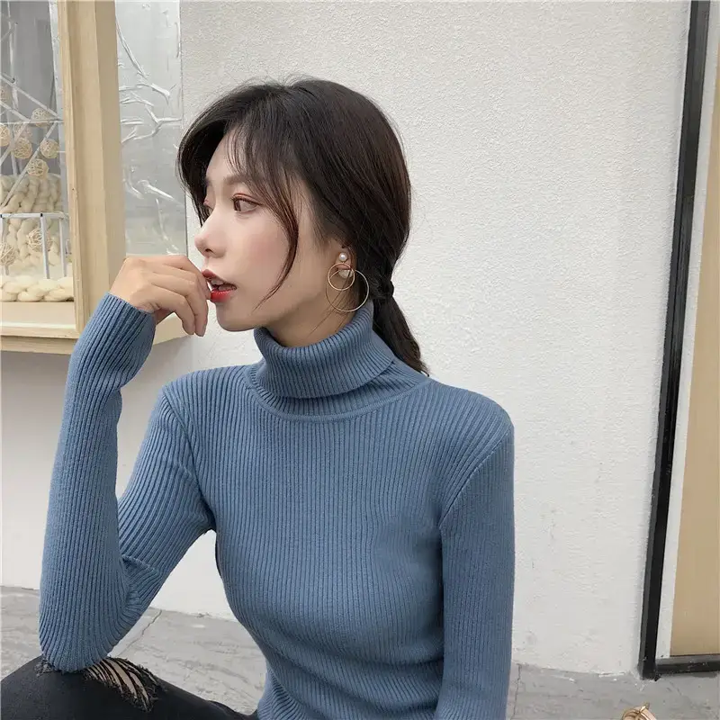 Women 2024 Turtleneck Sweater Gray Thickened Warm — feature 36