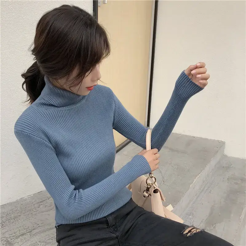 Women 2024 Turtleneck Sweater Gray Thickened Warm — feature 37