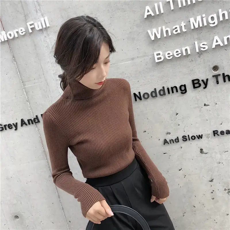 Women 2024 Turtleneck Sweater Gray Thickened Warm — feature 51