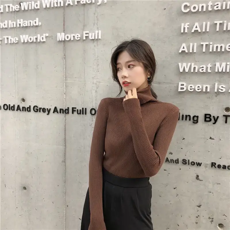 Women 2024 Turtleneck Sweater Gray Thickened Warm — feature 52