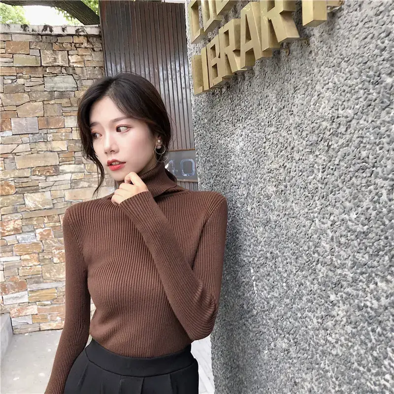 Women 2024 Turtleneck Sweater Gray Thickened Warm — feature 55