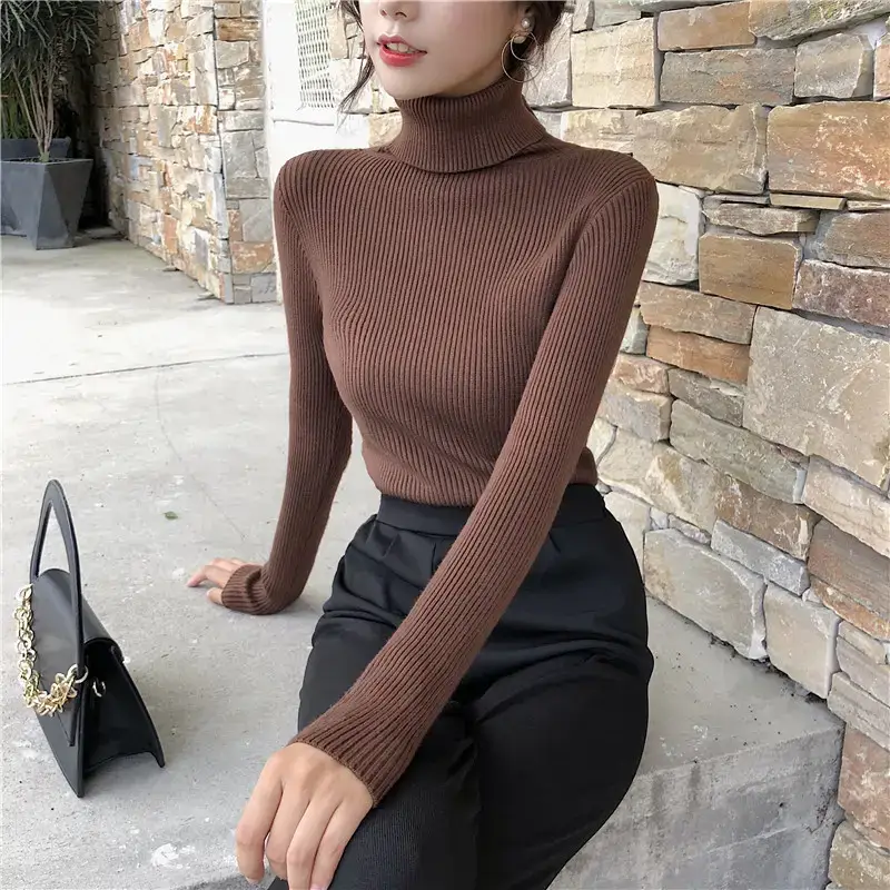 Women 2024 Turtleneck Sweater Gray Thickened Warm — feature 57
