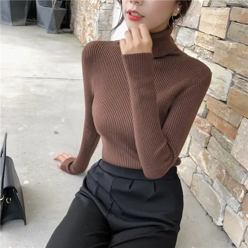 Women 2024 Turtleneck Sweater Gray Thickened Warm — feature 58