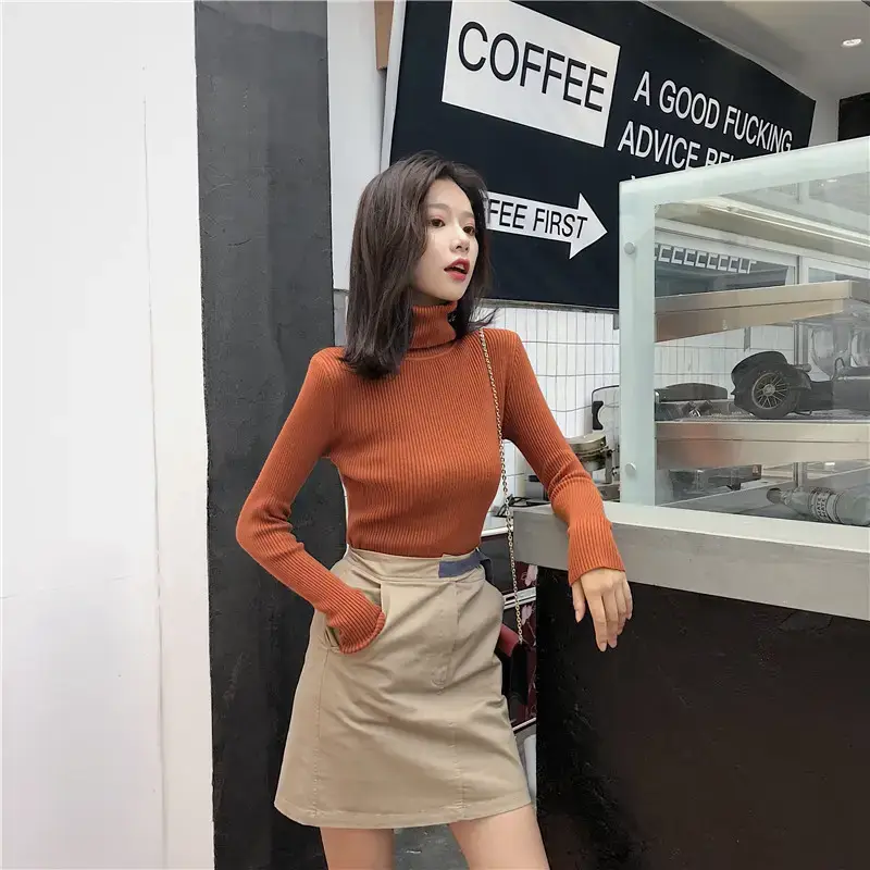 Women 2024 Turtleneck Sweater Gray Thickened Warm — feature 6