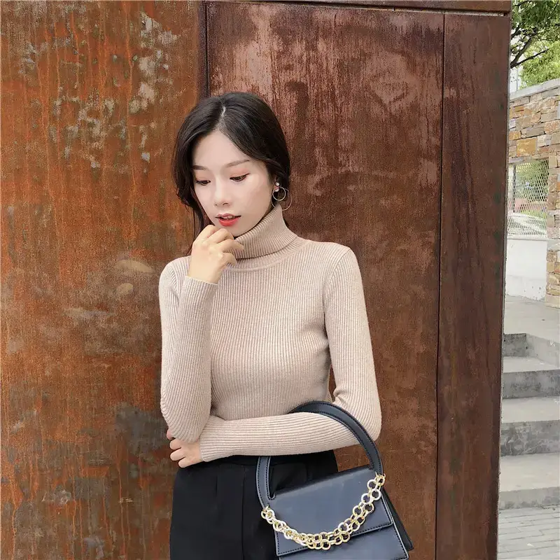 Women 2024 Turtleneck Sweater Gray Thickened Warm — feature 63