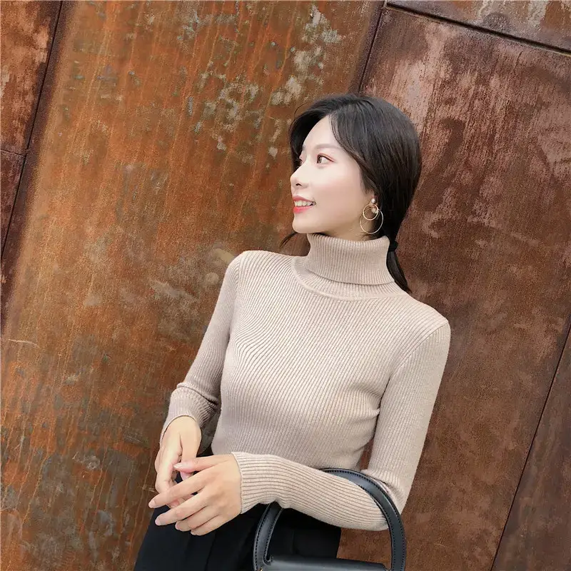 Women 2024 Turtleneck Sweater Gray Thickened Warm — feature 64