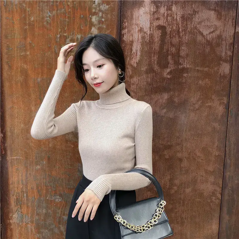 Women 2024 Turtleneck Sweater Gray Thickened Warm — feature 65