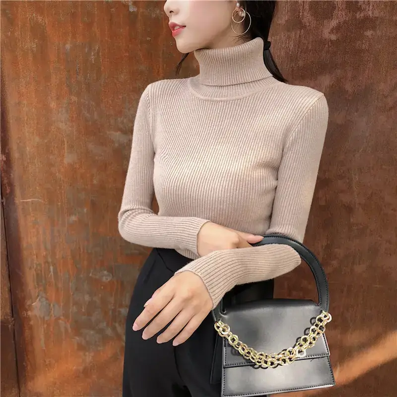 Women 2024 Turtleneck Sweater Gray Thickened Warm — feature 66