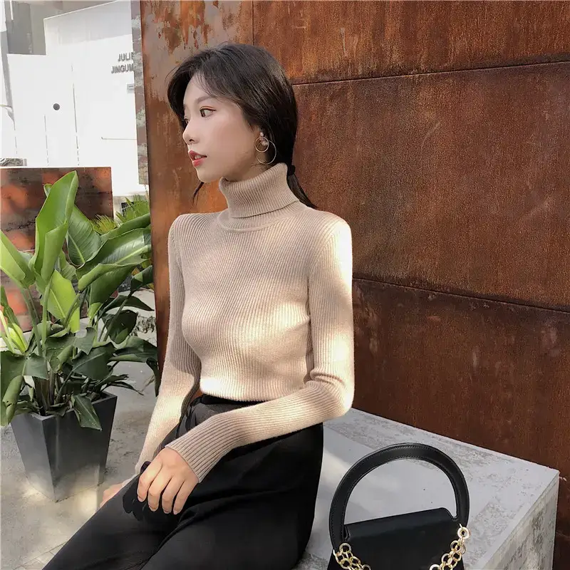 Women 2024 Turtleneck Sweater Gray Thickened Warm — feature 68