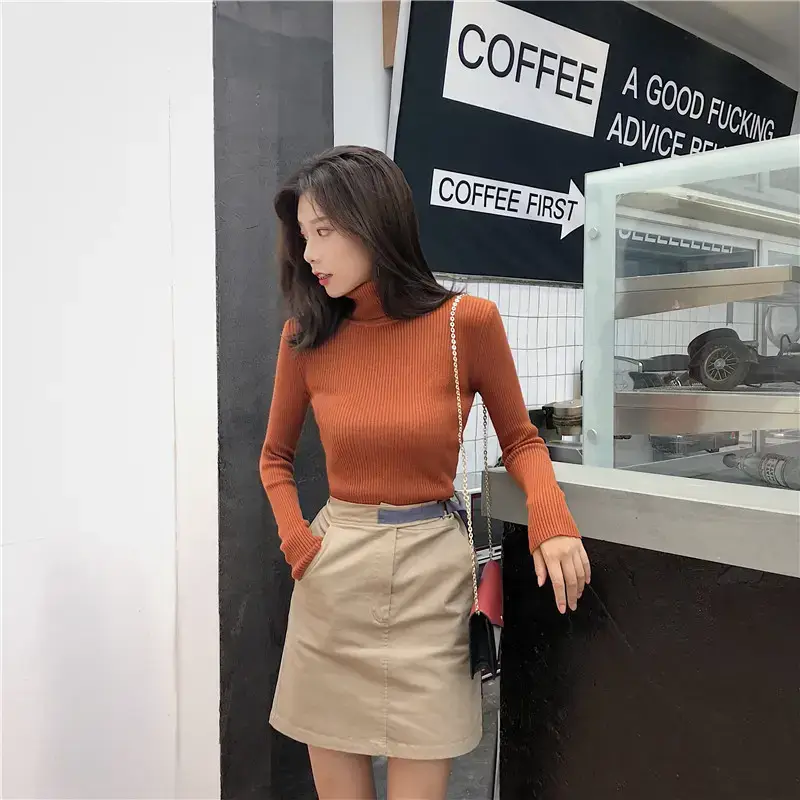 Women 2024 Turtleneck Sweater Gray Thickened Warm — feature 7
