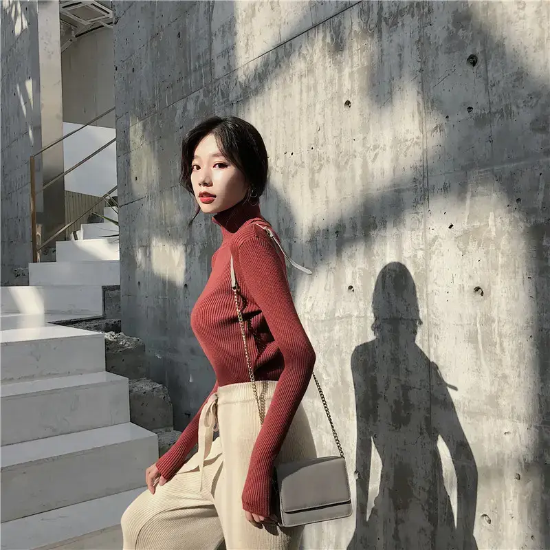Women 2024 Turtleneck Sweater Gray Thickened Warm — feature 74