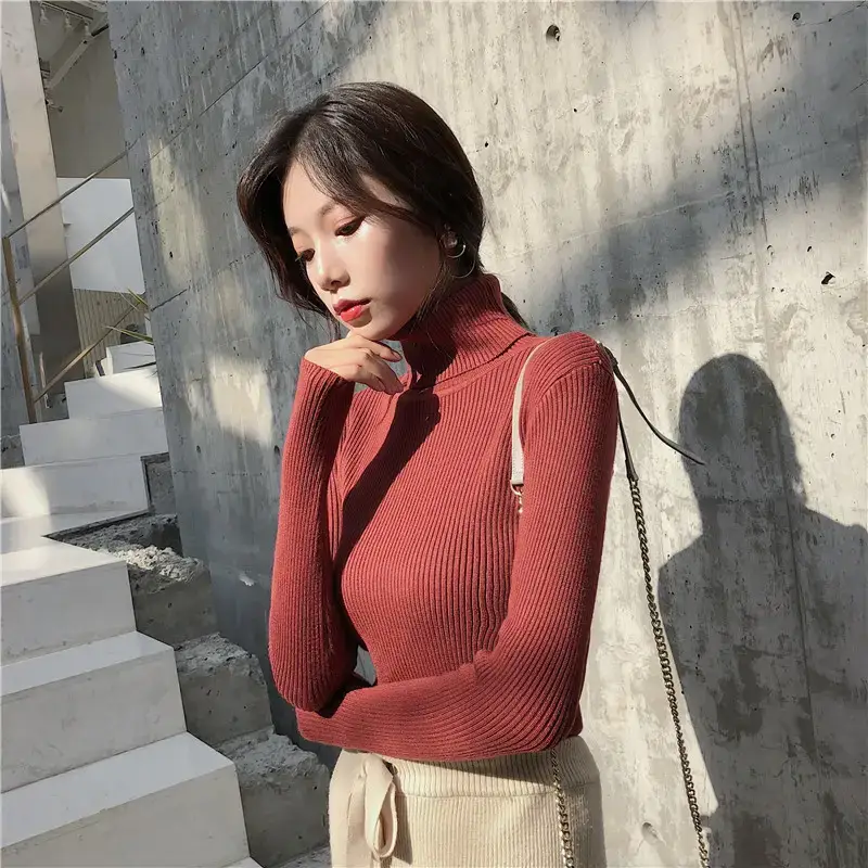 Women 2024 Turtleneck Sweater Gray Thickened Warm — feature 75