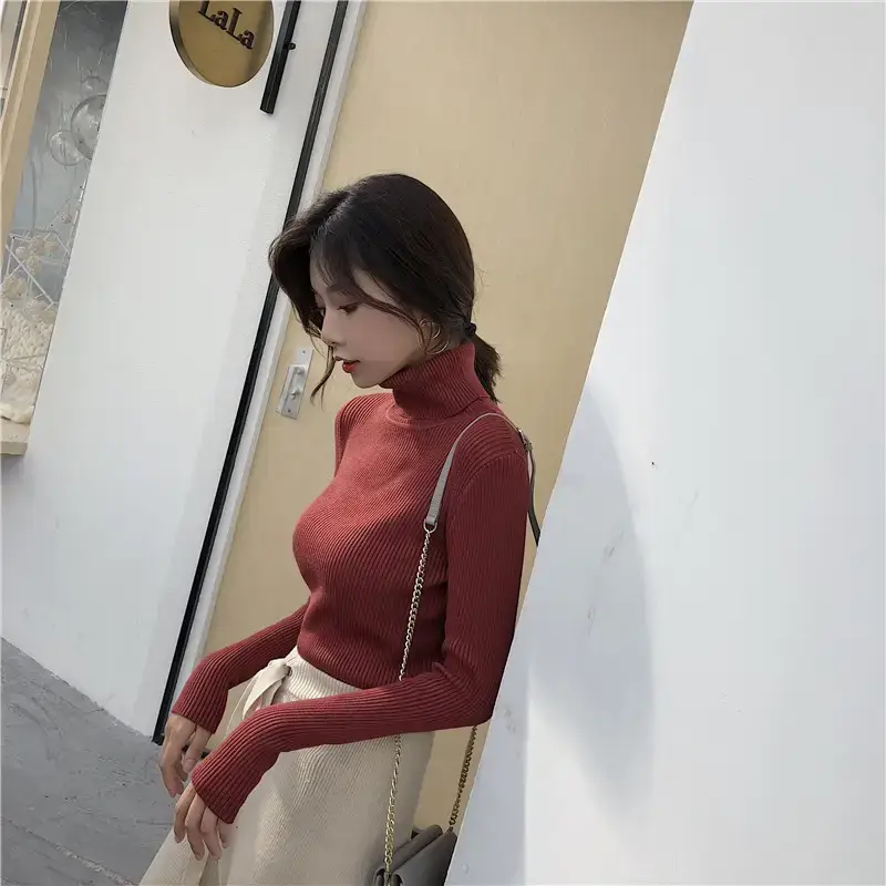 Women 2024 Turtleneck Sweater Gray Thickened Warm — feature 77