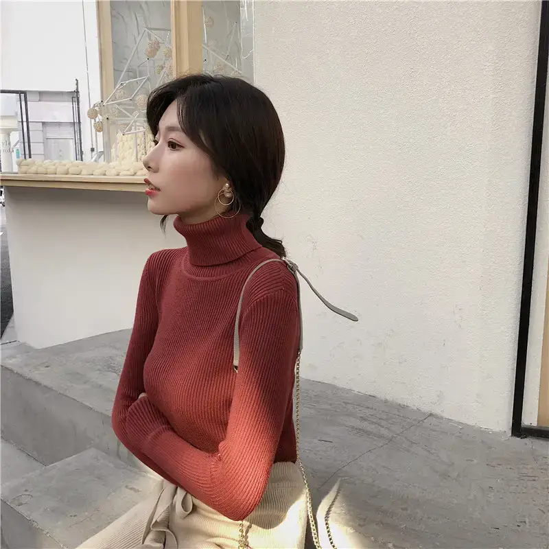 Women 2024 Turtleneck Sweater Gray Thickened Warm — feature 78