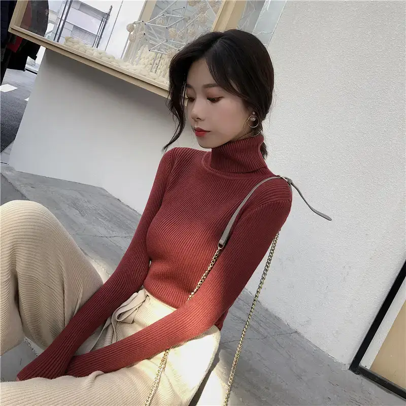 Women 2024 Turtleneck Sweater Gray Thickened Warm — feature 79