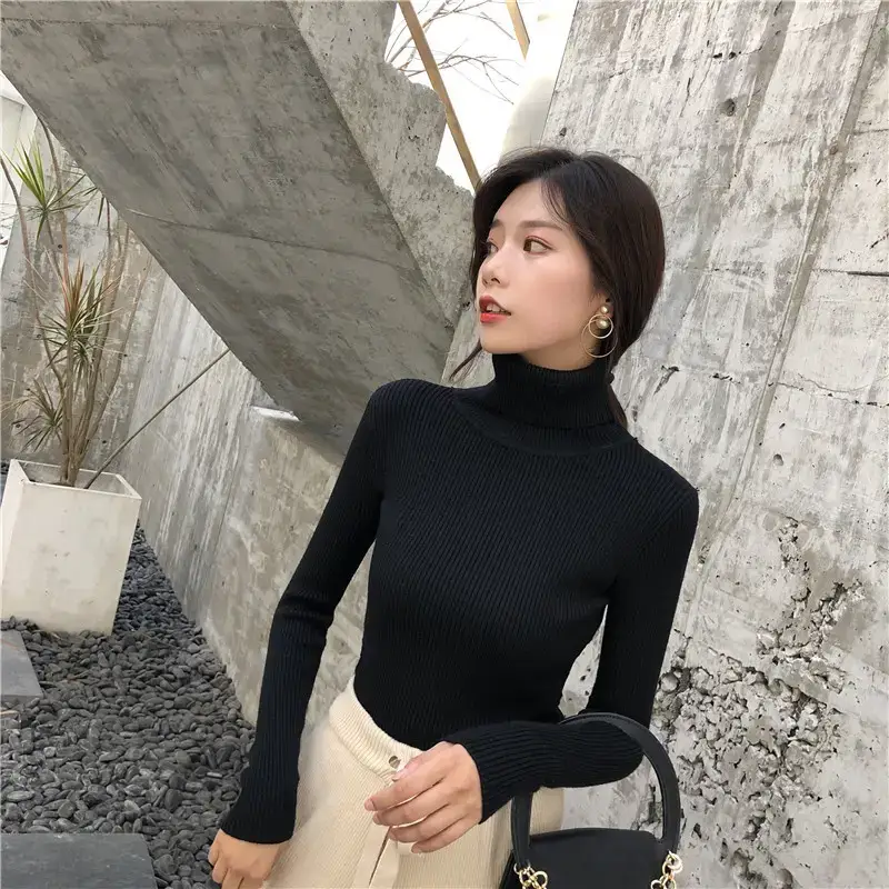 Women 2024 Turtleneck Sweater Gray Thickened Warm — feature 86