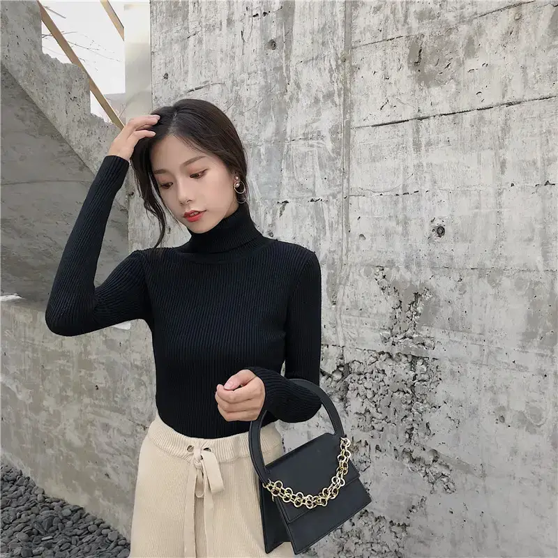 Women 2024 Turtleneck Sweater Gray Thickened Warm — feature 87