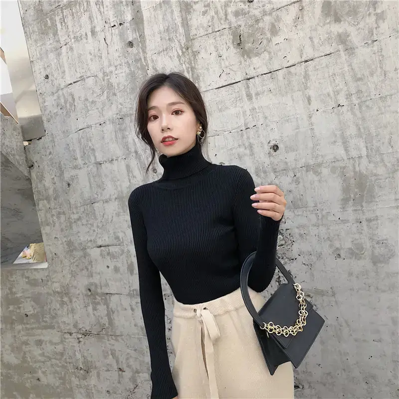 Women 2024 Turtleneck Sweater Gray Thickened Warm — feature 88