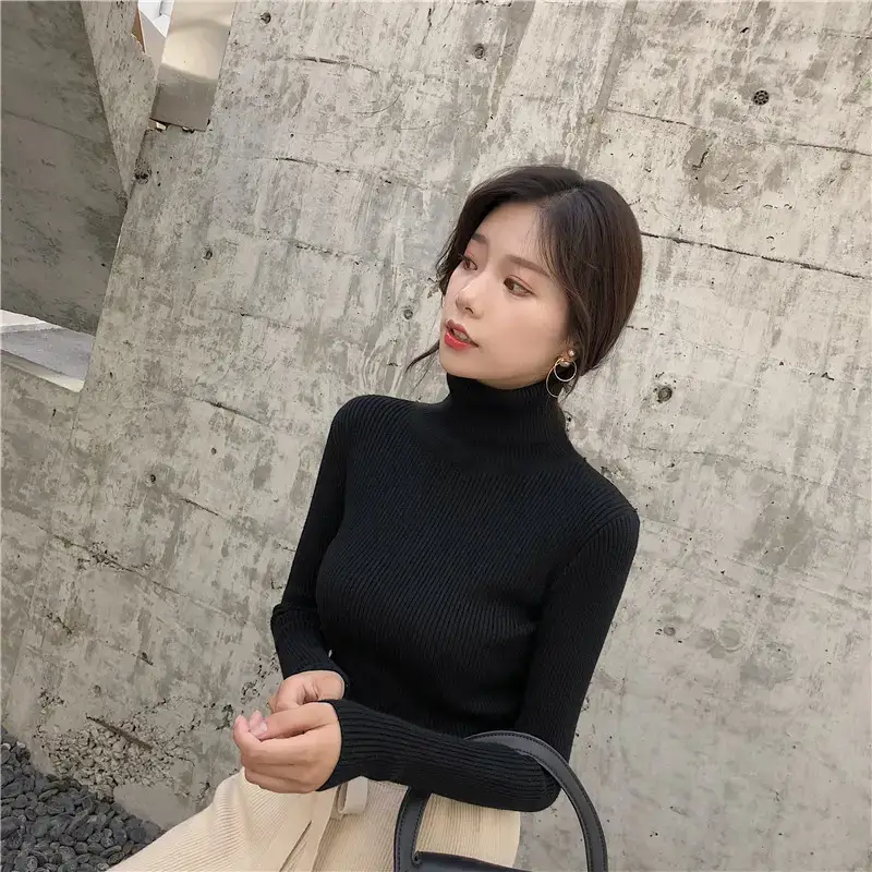 Women 2024 Turtleneck Sweater Gray Thickened Warm — feature 90