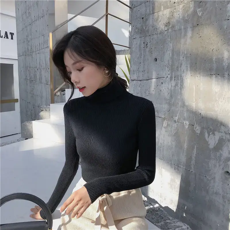Women 2024 Turtleneck Sweater Gray Thickened Warm — feature 91
