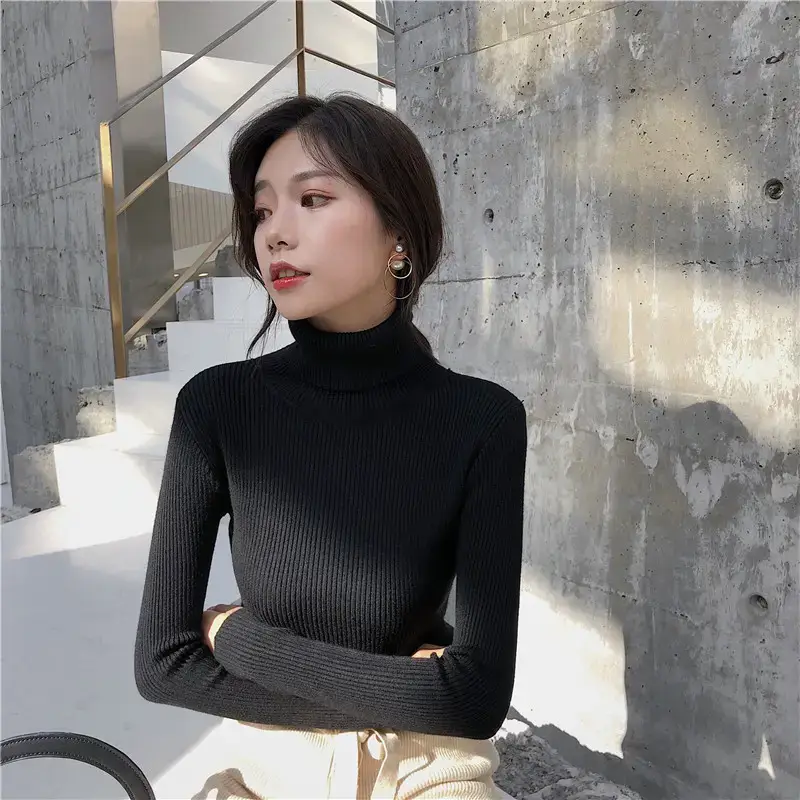 Women 2024 Turtleneck Sweater Gray Thickened Warm — feature 92