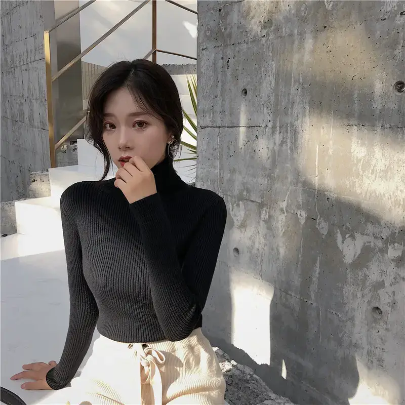Women 2024 Turtleneck Sweater Gray Thickened Warm — feature 93