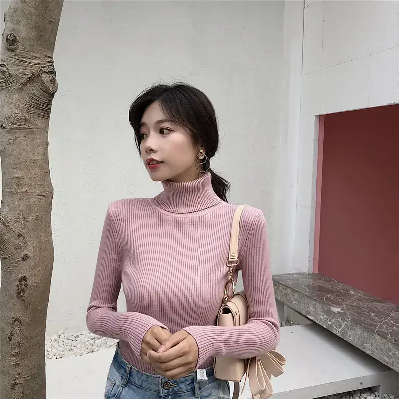 Women 2024 Turtleneck Sweater Gray Thickened Warm — feature 95