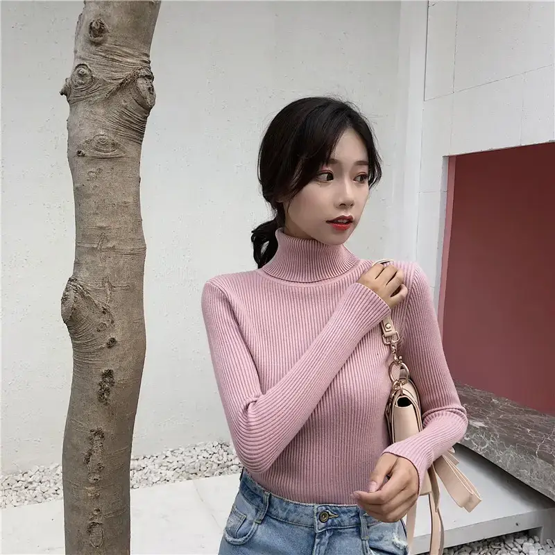 Women 2024 Turtleneck Sweater Gray Thickened Warm — feature 96