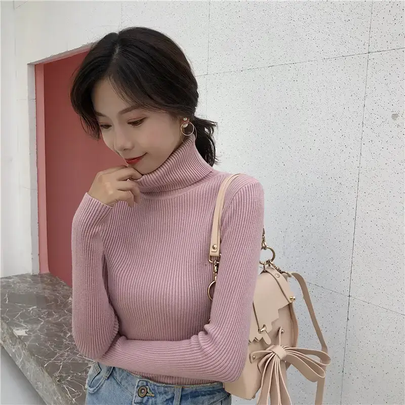 Women 2024 Turtleneck Sweater Gray Thickened Warm — feature 97