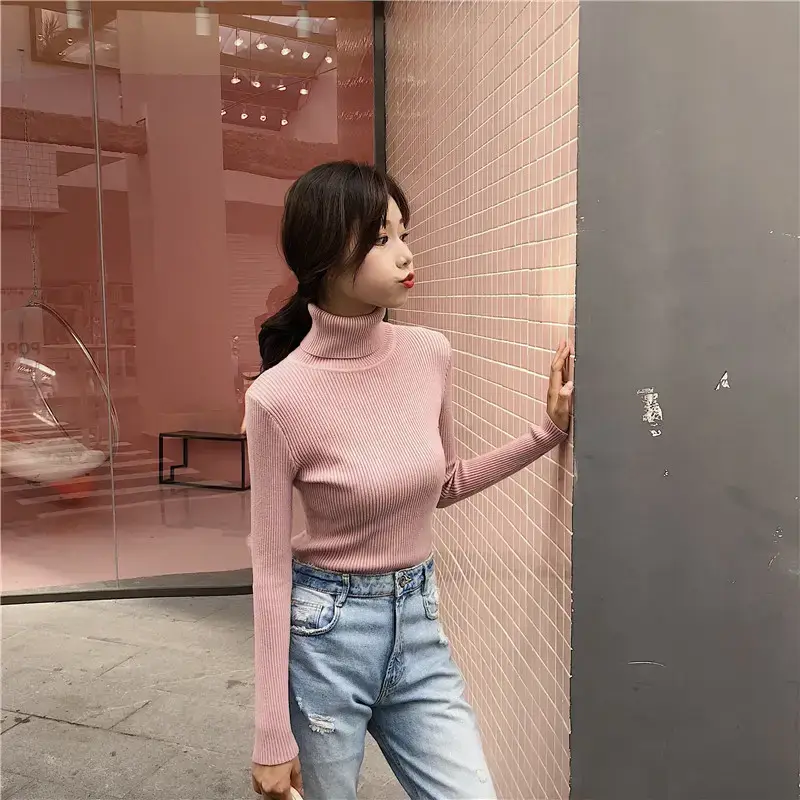 Women 2024 Turtleneck Sweater Gray Thickened Warm — feature 99