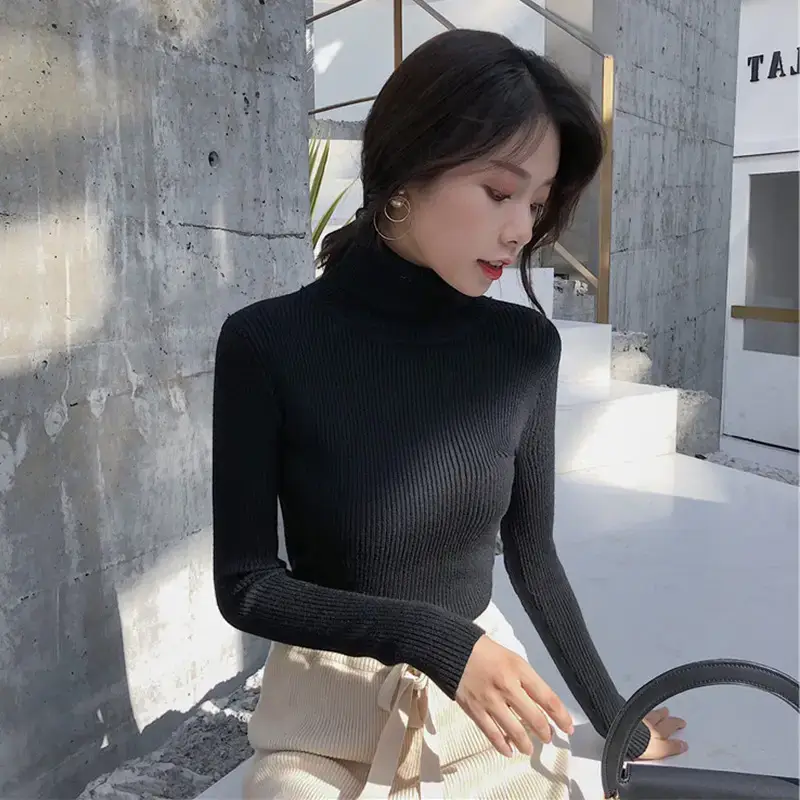 Women 2024 Turtleneck Sweater Gray Thickened Warm - Image 12