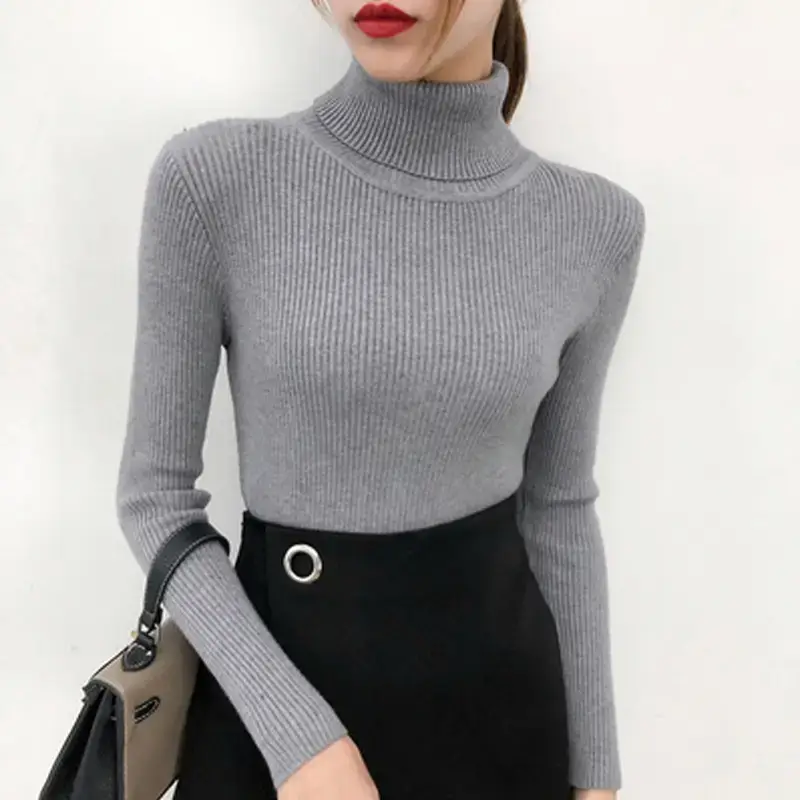 Women 2024 Turtleneck Sweater Gray Thickened Warm - Image 3