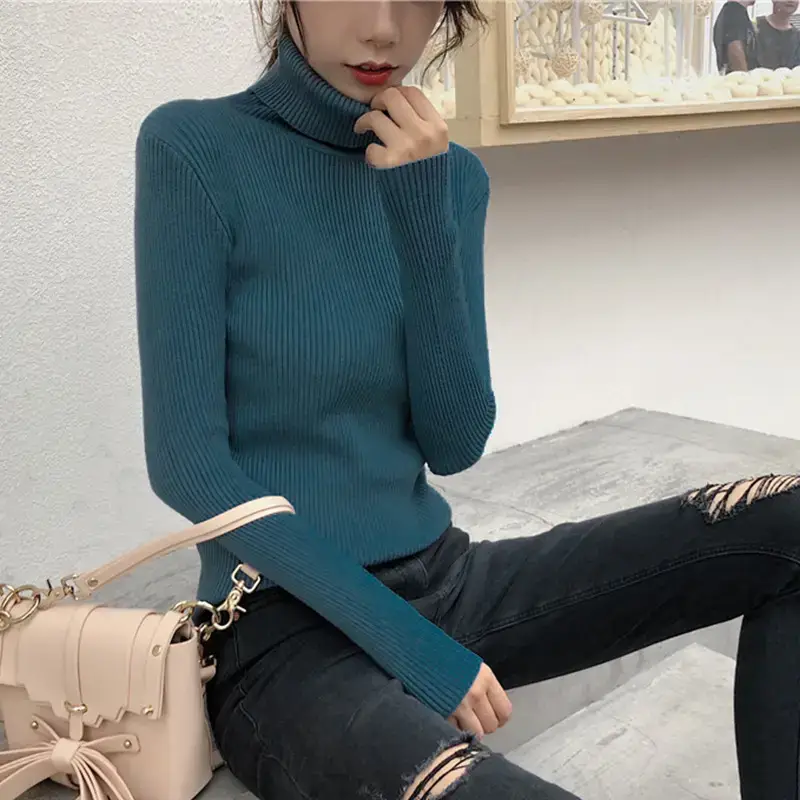 Women 2024 Turtleneck Sweater Gray Thickened Warm - Image 5