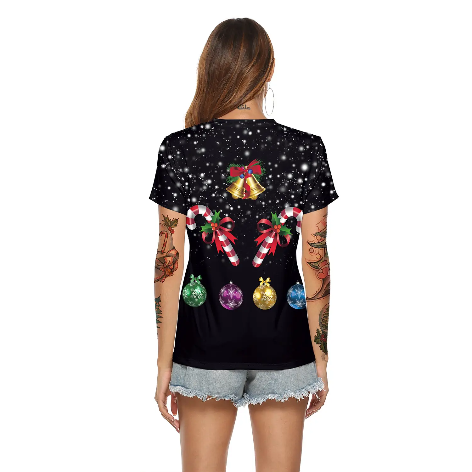 2024 Christmas V Neck T-Shirt Red Digital Print - Image 14