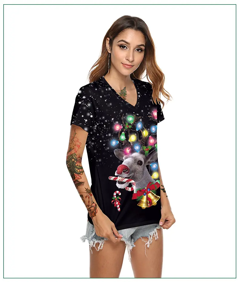 2024 Christmas V Neck T-Shirt Red Digital Print — feature 10