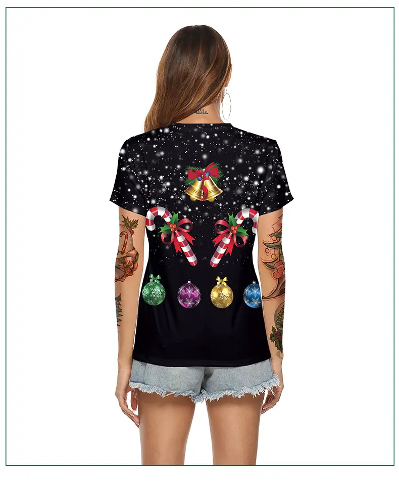2024 Christmas V Neck T-Shirt Red Digital Print — feature 11