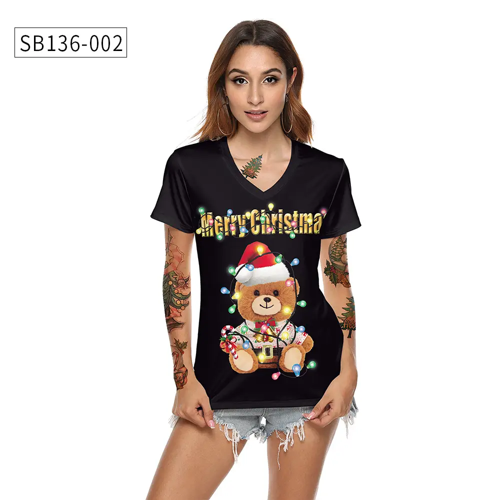 2024 Christmas V Neck T-Shirt Red Digital Print — feature 13