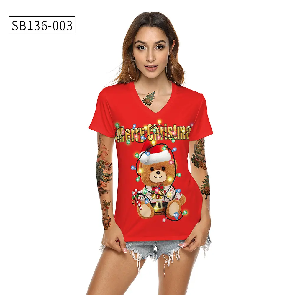 2024 Christmas V Neck T-Shirt Red Digital Print — feature 14
