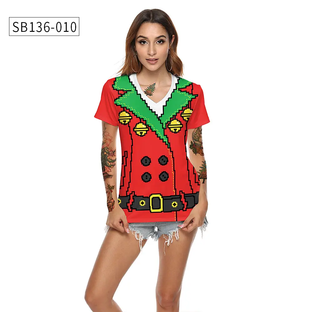 2024 Christmas V Neck T-Shirt Red Digital Print — feature 20