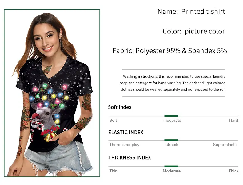 2024 Christmas V Neck T-Shirt Red Digital Print — feature 5