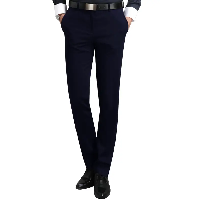 Men Slim Fit Stretch Navy Blue Trousers - Image 6