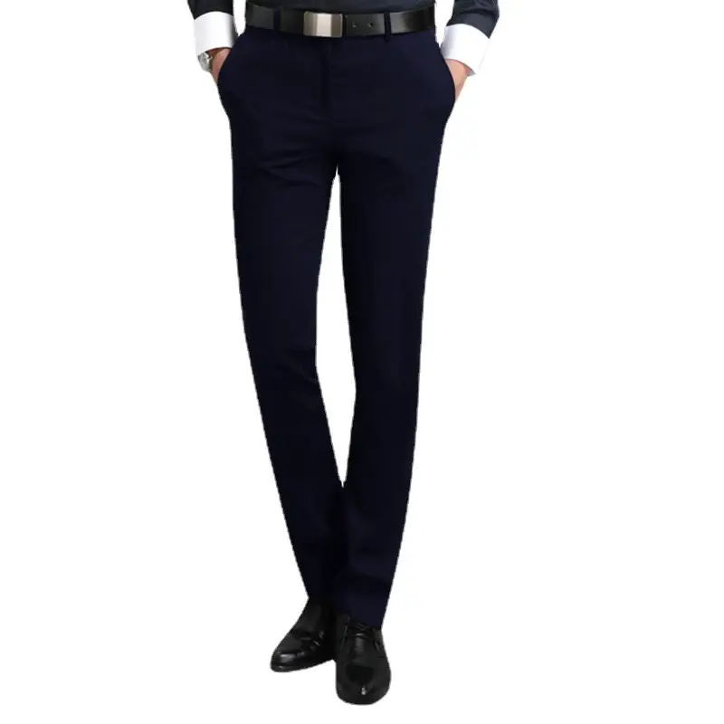 Men Slim Fit Stretch Navy Blue Trousers - Image 7