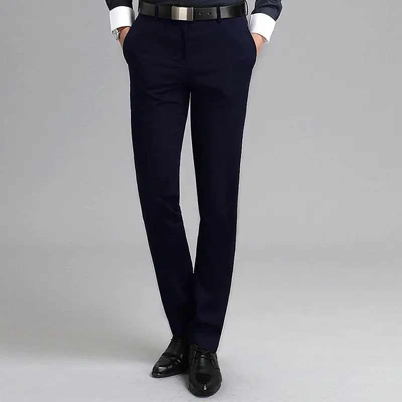 Men Slim Fit Stretch Navy Blue Trousers - Image 2